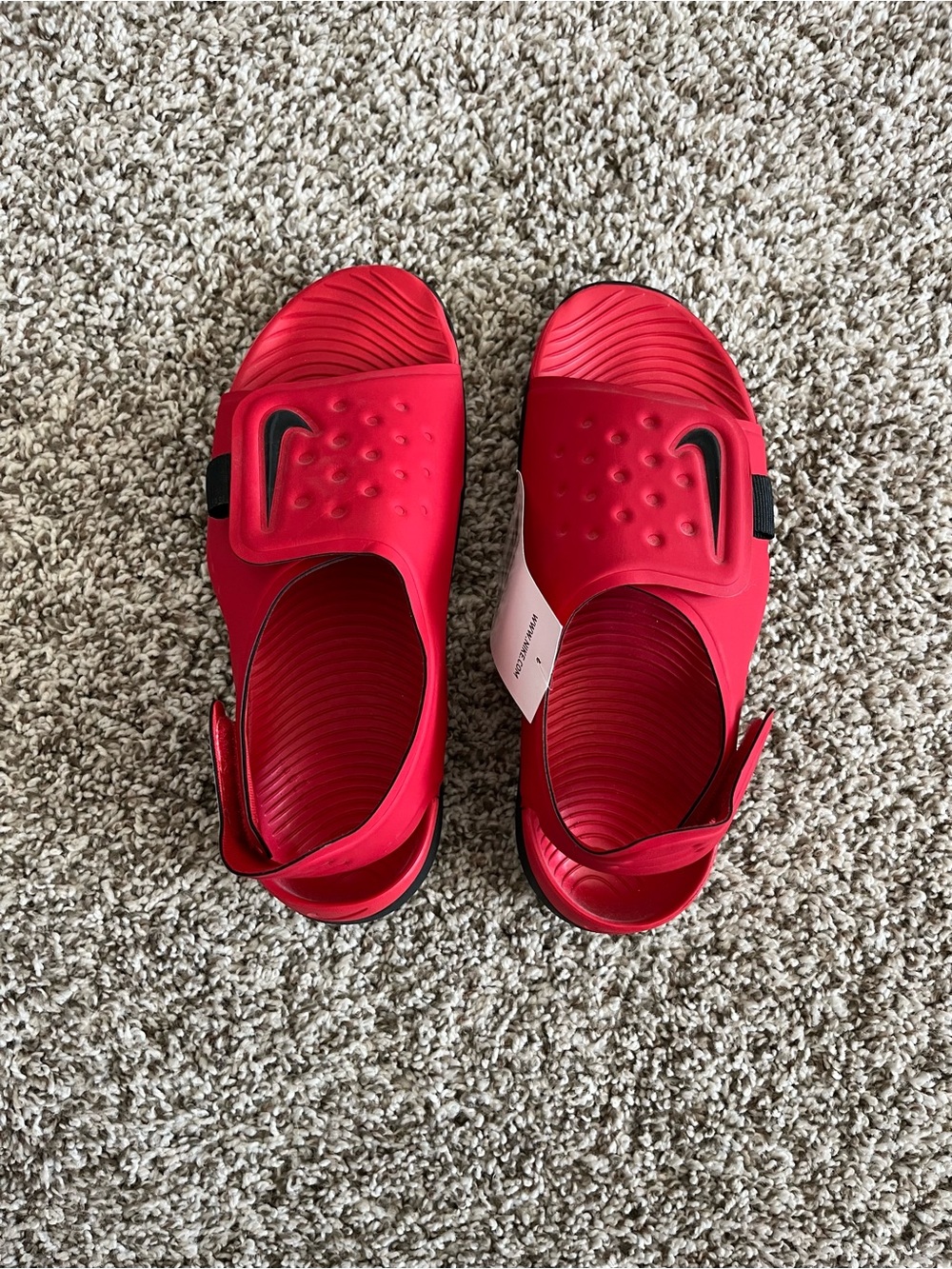 Nike Kids Red Adjustable Slide Sandals with Black Swoosh NWT size 4